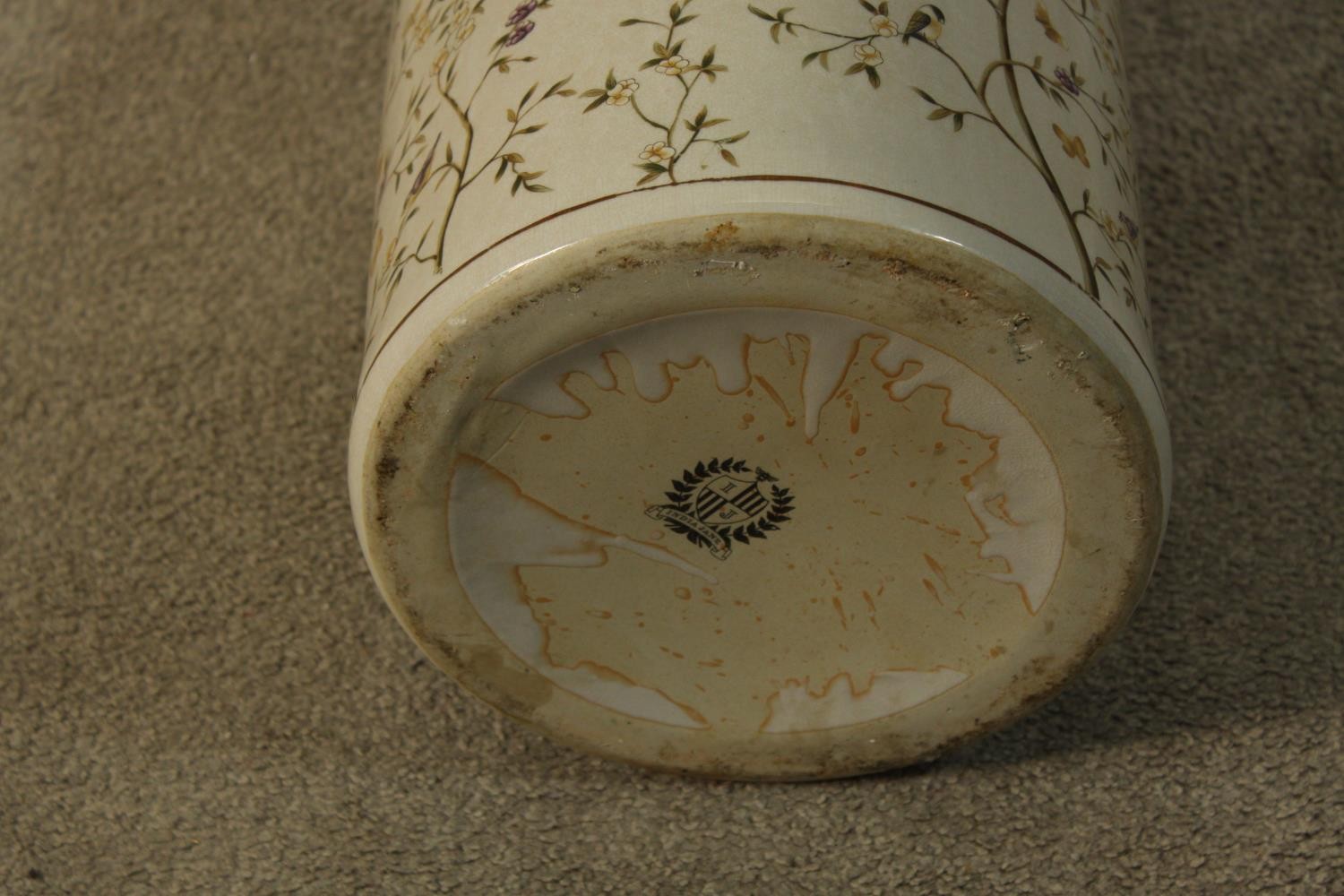 A contemporary Chinese porcelain cylindrical stick stand decorated with blossom. H.62 Dia.24cm. - Image 3 of 3