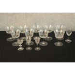 Eight early 20th century cut glass Martini glasses together with four other glasses. H.11cm. (