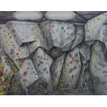 Hilary Beauchamp (Contemporary) Climbing Wall, mixed media on paper, pencil signed and framed. H.