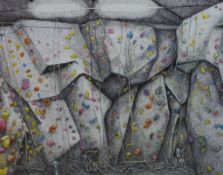 Hilary Beauchamp (Contemporary) Climbing Wall, mixed media on paper, pencil signed and framed. H.