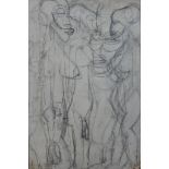 20th century, abstract figural pencil drawing, pencil on paper, mounted. H.91 W.60cm