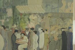 20th century, Parisian café street scene, limited edition coloured print 115/250, in a metal