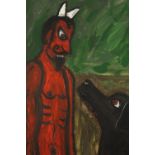 Wolf Howard, Devil and Dog, acrylic on canvas, initialled, titled and dated verso, unframed. H.60