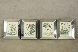 A set of four late 20th century French botanical prints, each in rectangular mirrored frames. H.47