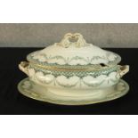 A late 19th century Royal Worcester porcelain lidded tureen and and platter, bearing marks to