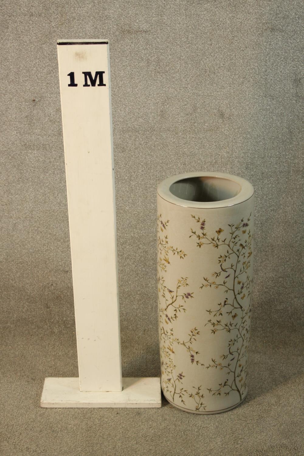 A contemporary Chinese porcelain cylindrical stick stand decorated with blossom. H.62 Dia.24cm. - Image 2 of 3