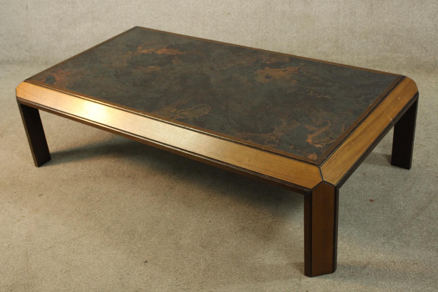 A mid 20th century teak framed coffee table raised on rectangular supports. H.38 W.133 D.74cm. - Image 3 of 4