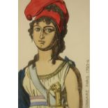 Early 20th century, French school, Liberte Costume, coloured fashion print, framed. H.52 W.39cm.