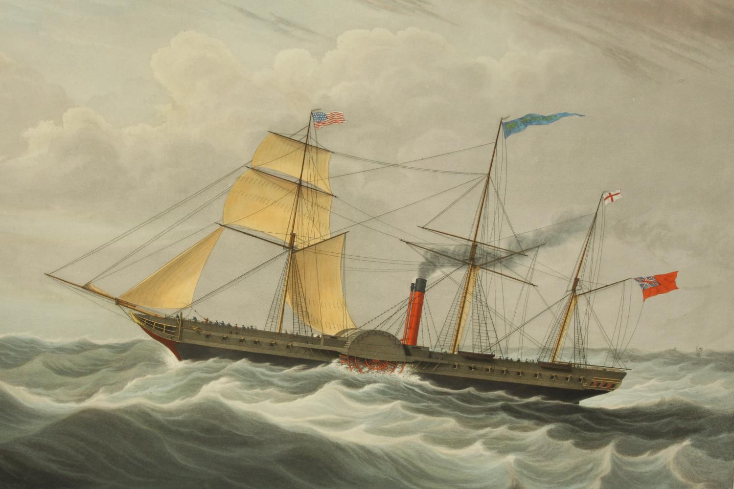 19th century, a set of four coloured prints of various ships on paper, each annotated, unframed. H. - Image 5 of 6