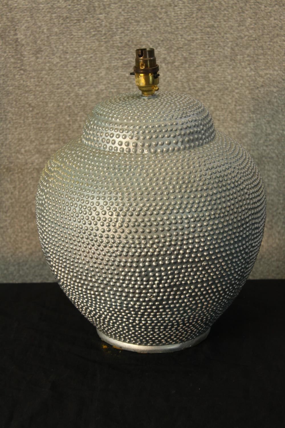 A contemporary porcelain lamp with applied decoration. H.40 Dia.30cm.
