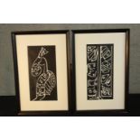 Two contemporary framed African prints, one indistinctly signed. H.59 W.39cm.