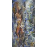 Graham Kearsley (20th century), abstract cubist style figures, watercolour on board, pencil