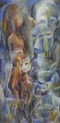 Graham Kearsley (20th century), abstract cubist style figures, watercolour on board, pencil
