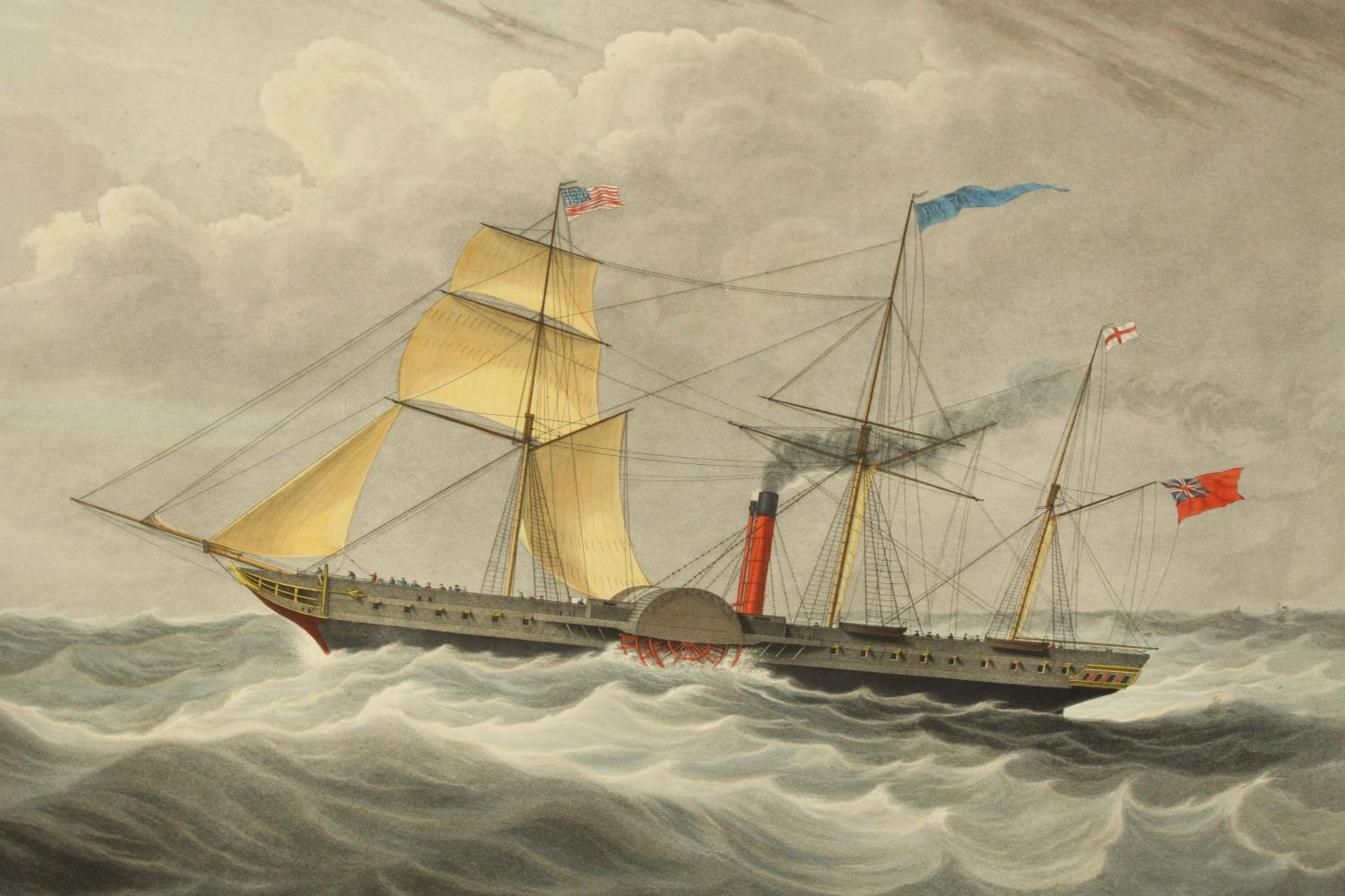 19th century, a set of four coloured prints of various ships on paper, each annotated, unframed. H. - Image 3 of 6