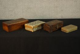 An early 20th century Chinese hardwood and metal mounted table top box, together with two 20th