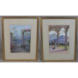 R. Cooper (20th century), two Italianate scenes watercolour on paper, signed and framed. H.55 W.43cm