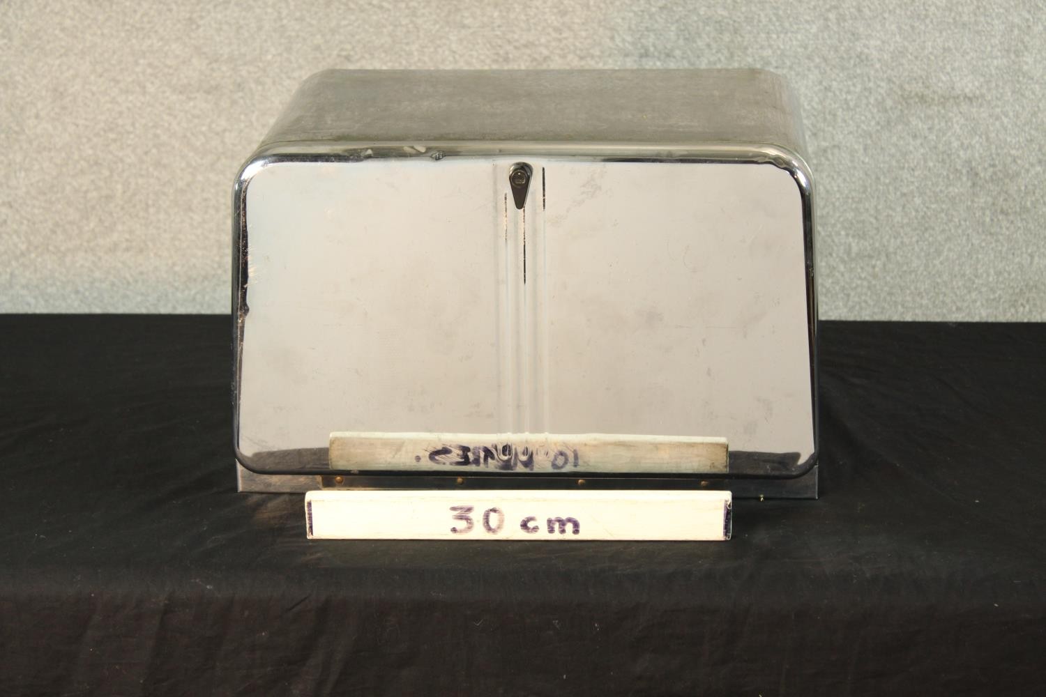 A mid 20th century chrome plated bread storage bin with internal shelf, vent holes and front - Image 2 of 5
