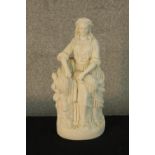 A 19th century Parianware figure of seated lady, raised on oval plinth base. H.33cm.