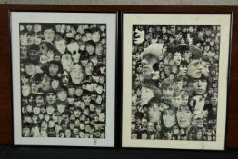 Foxy (Contemporary) two black and white collages of the Rolling Stones and Beatles, each signed. H.