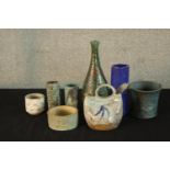 Assorted 20th century painted Studio pottery to include vases. H.29cm. (largest)