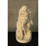 A 19th/early 20th century Parianware figure of a lady sitting on a rock with a sack at her feet,