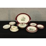 A contemporary Wedgwood Mayfield part dinner set to include plates and sauceboat. L.40cm. (largest).