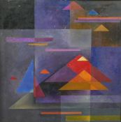 Graham Kearsley (20th century), abstract cubist style geometric forms, watercolour on board,