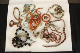 an assortment of costume jewellery to include bead necklaces etc. L.46cm. (largest)