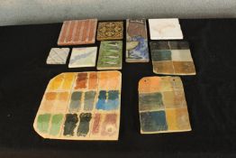 Assorted 19th century and later painted pottery and ceramic tiles to include a 19th century Gothic