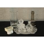 A 20th century glass dressing table set together with an Indian marble and specimen stone set