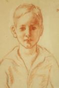 20th century, indistinctly signed, portrait of a young boy, coloured crayon on paper, framed. H.59
