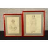 Nicolo Paganni & M. Leblanc, two pencil signed drawings on paper, framed, annotations attached