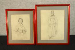 Nicolo Paganni & M. Leblanc, two pencil signed drawings on paper, framed, annotations attached