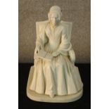 A 19th century moulded Parianware figure of a seated lady reading a book. H.26cm.