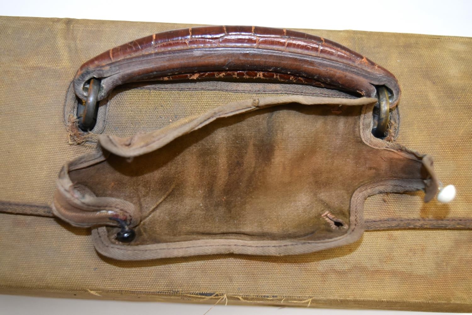 An early 20th century canvas covered crocodile skin effect gentlemen's vanity case embossed with - Image 14 of 14