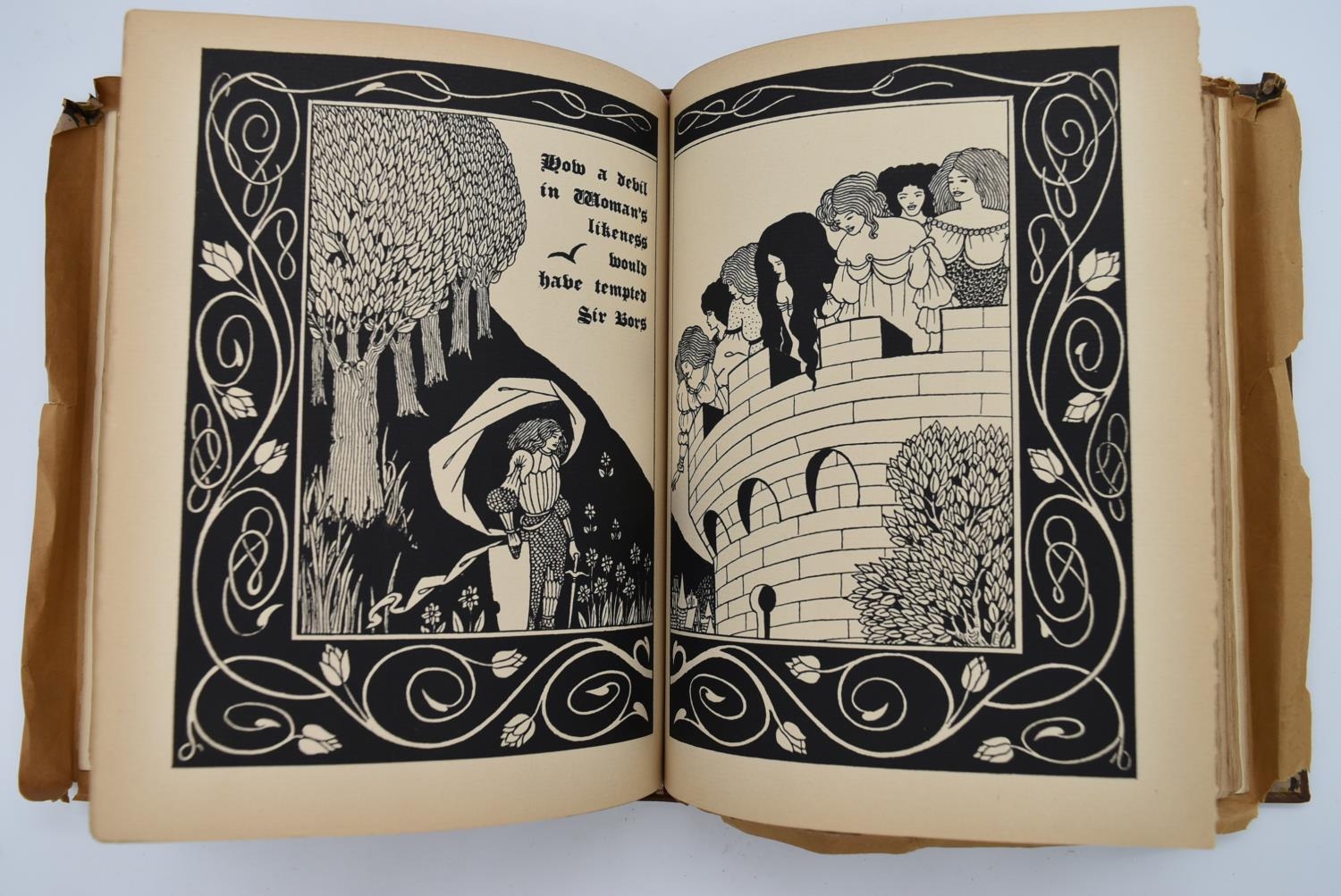 Audrey Beardsley 1893 - Morte Darthur Vol. 1 and 2; full leather binding with five raised bands on - Image 23 of 29