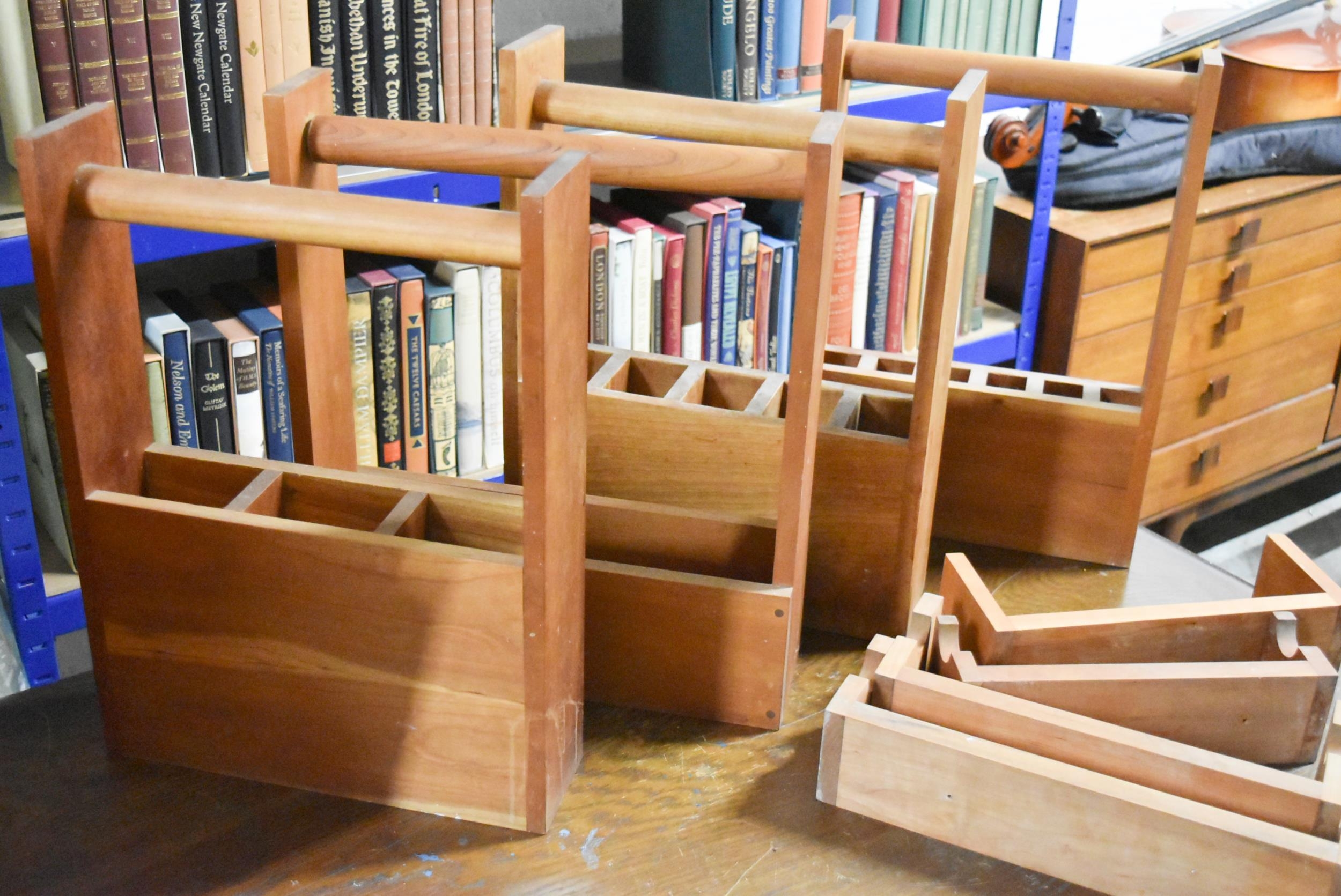 Bespoke kitchen shelving and utensil racks along with a rocking child's crib. - Image 4 of 4