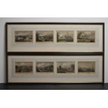 Thomas Shepherd (1793 - 1864), eight framed coloured topographical British prints; in two frames.