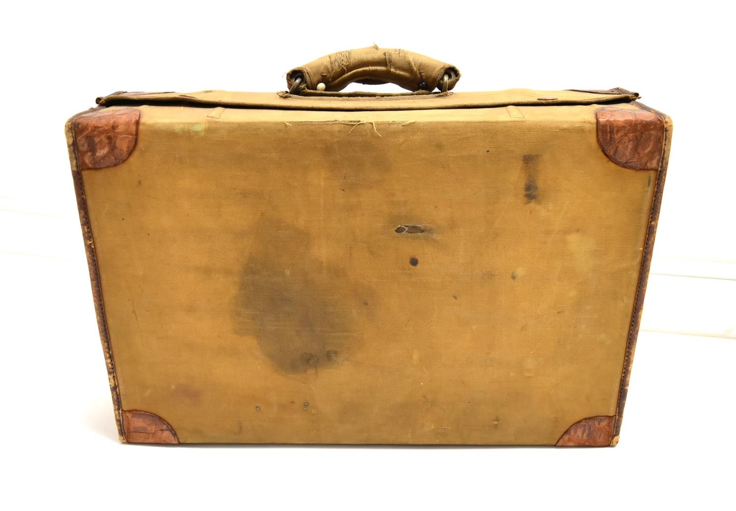 An early 20th century canvas covered crocodile skin effect gentlemen's vanity case embossed with - Image 3 of 14