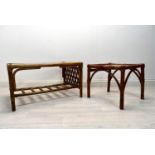Two cane/bamboo coffee tables with glass tops. H.41 W.76cm (largest)