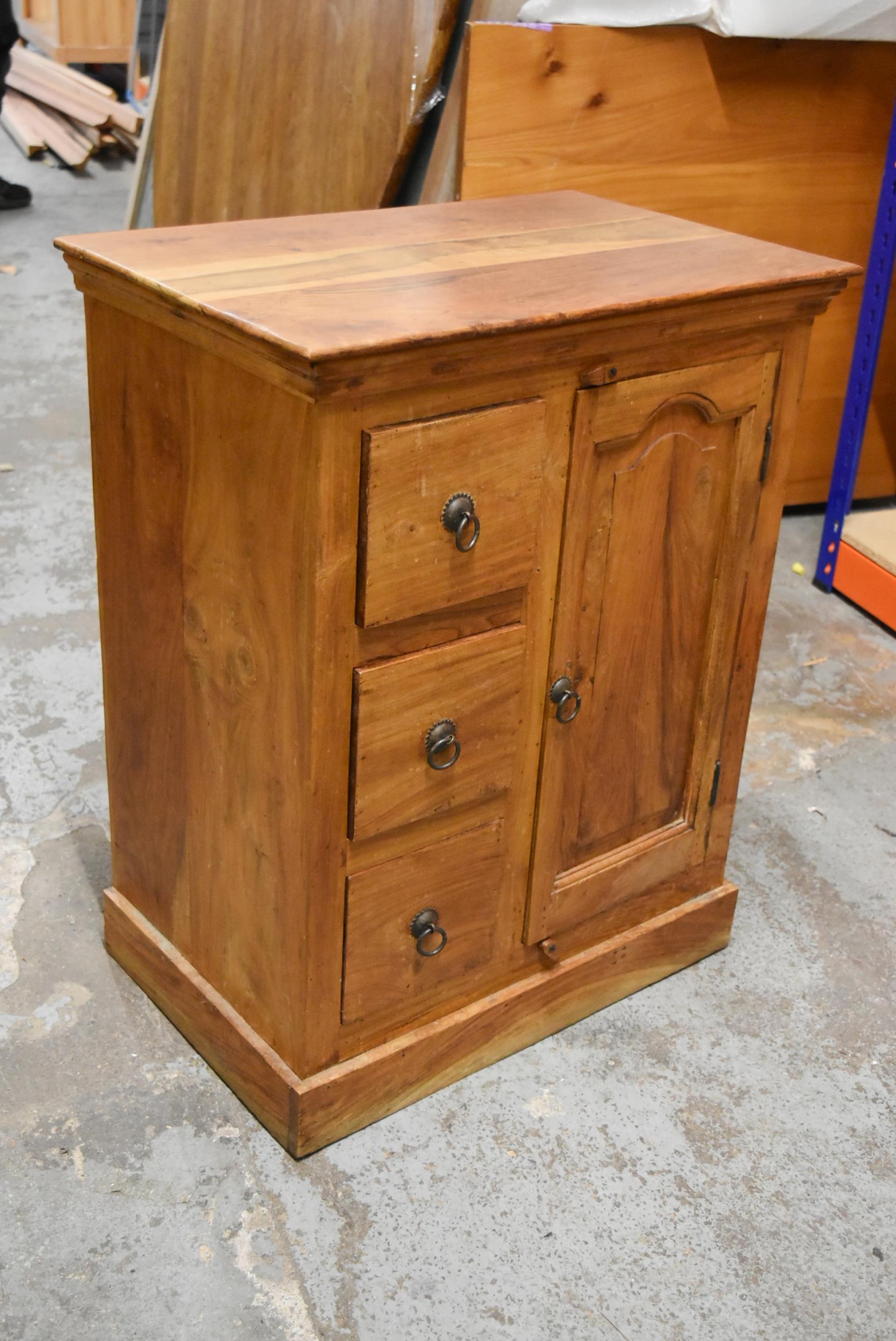 A small Eastern hardwood kitchen cabinet fitted with spice drawers and a panel door. H.76 x W.60 x - Image 3 of 6