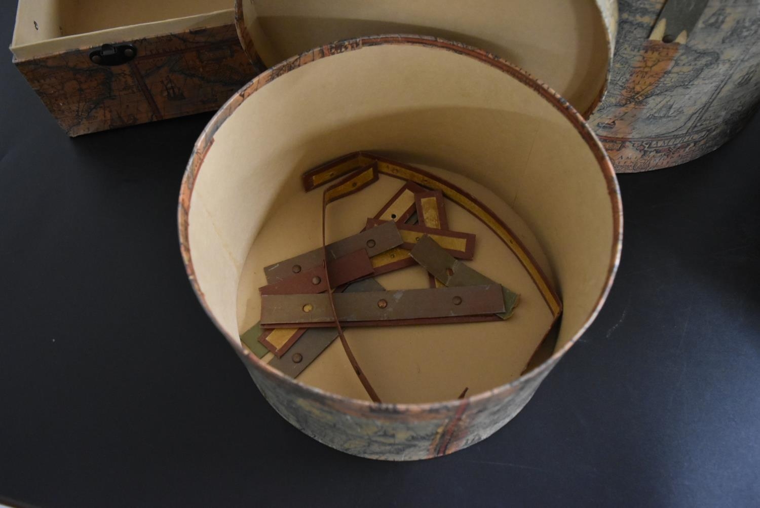 Four assorted hat boxes to include a pair of dome topped rectangular boxes and two cylindrical - Image 4 of 7