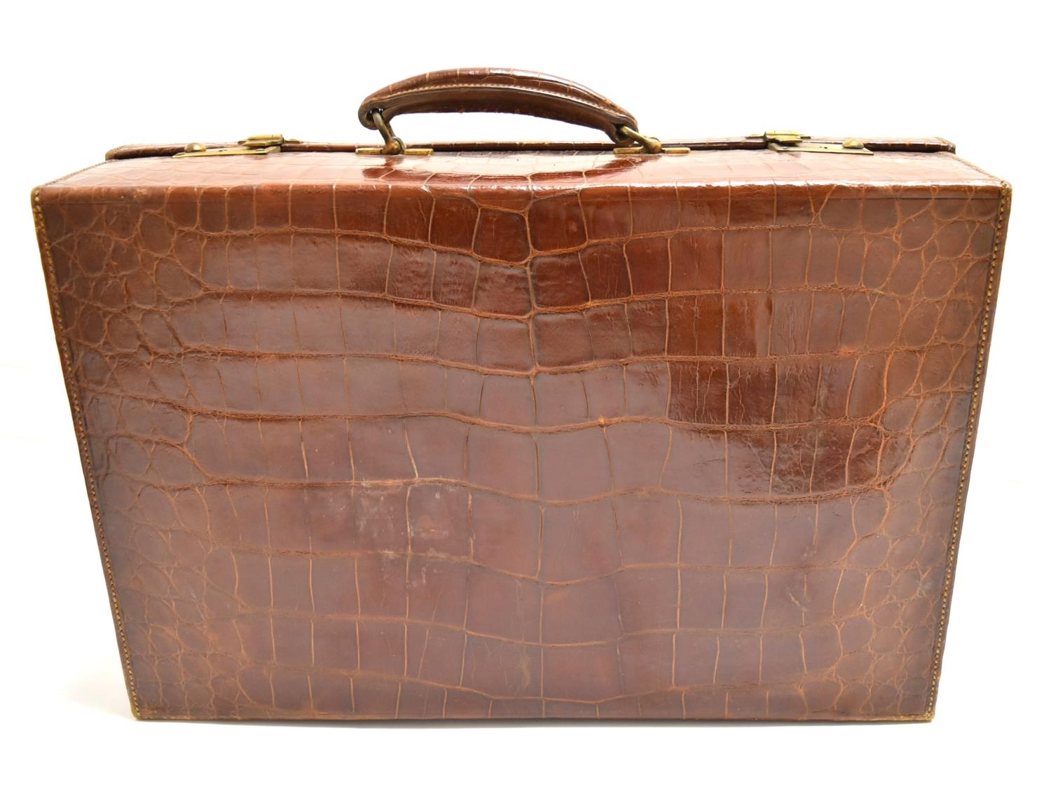 An early 20th century canvas covered crocodile skin effect gentlemen's vanity case embossed with - Image 4 of 14