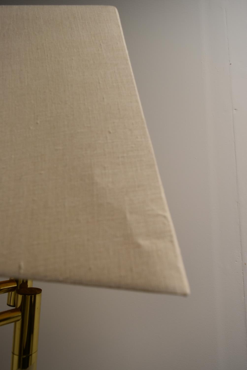 A contemporary brass plated standard lamp with adjustible arm with extension and shade raised on - Image 7 of 7