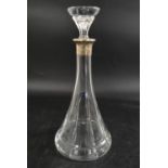 A contemporary Bos Holland conical shaped crystal decanter with a silver hallmarked rim. H.34 Dia.
