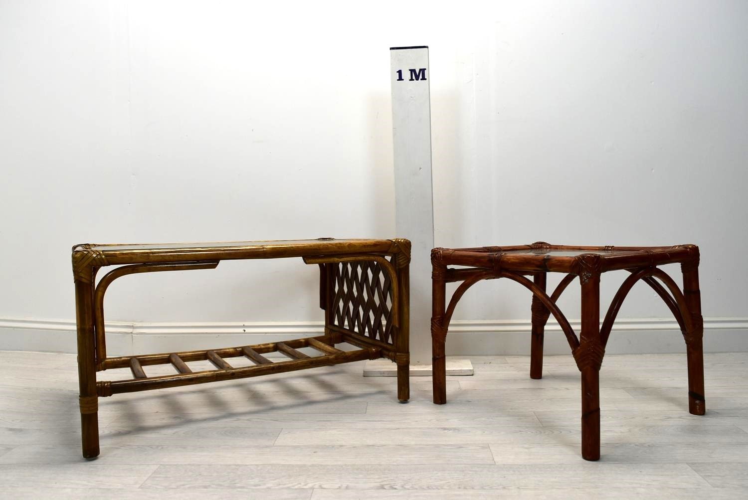 Two cane/bamboo coffee tables with glass tops. H.41 W.76cm (largest) - Image 2 of 4