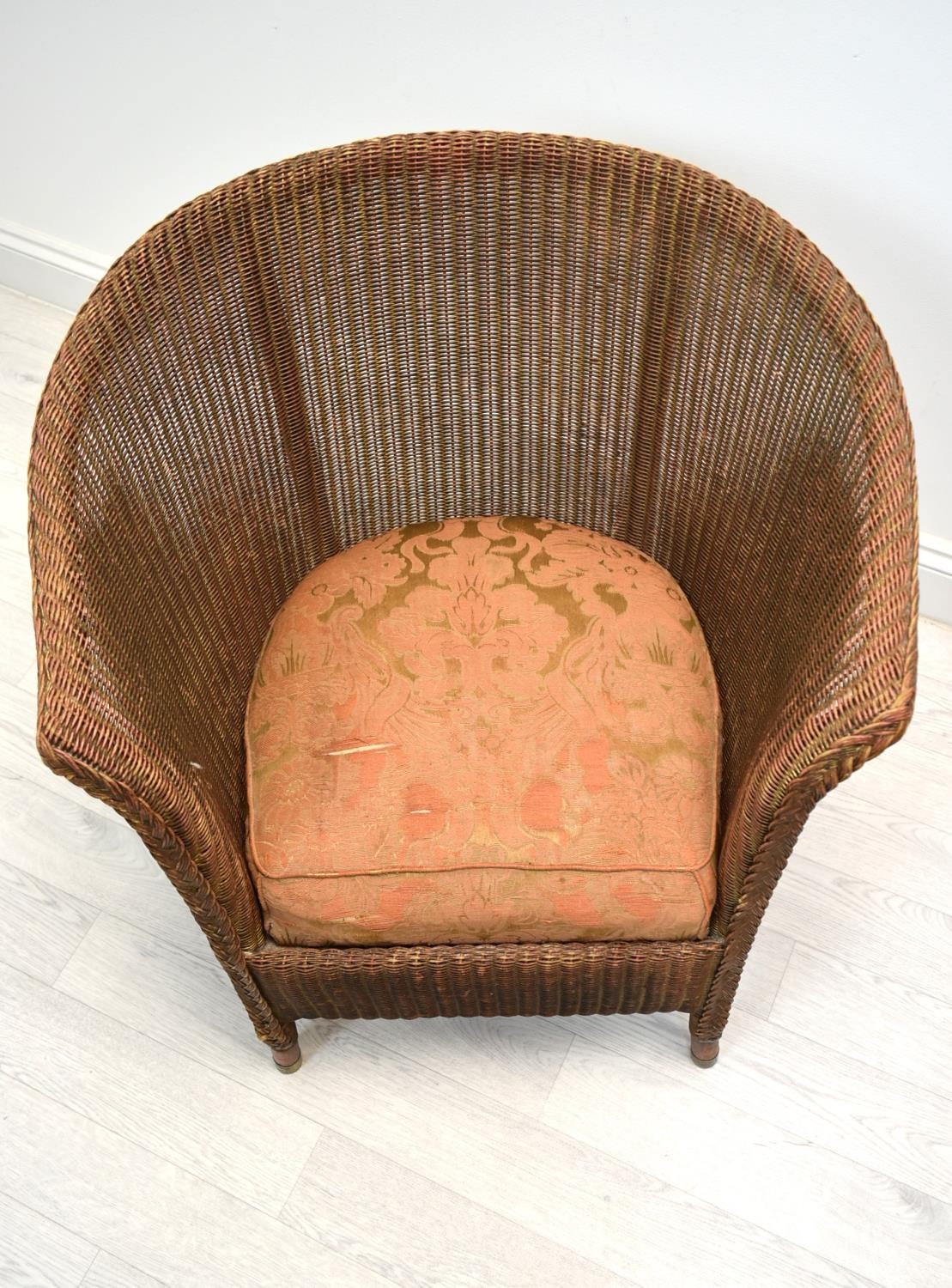 A late 1930s painted Lloyd Loom tub chair with drop in seats, stencil mark Sept. '37 together with - Image 6 of 7
