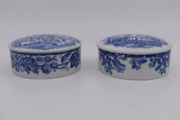 Two late 20th century limited edition Spode blue and white pottery commemorative jars and covers