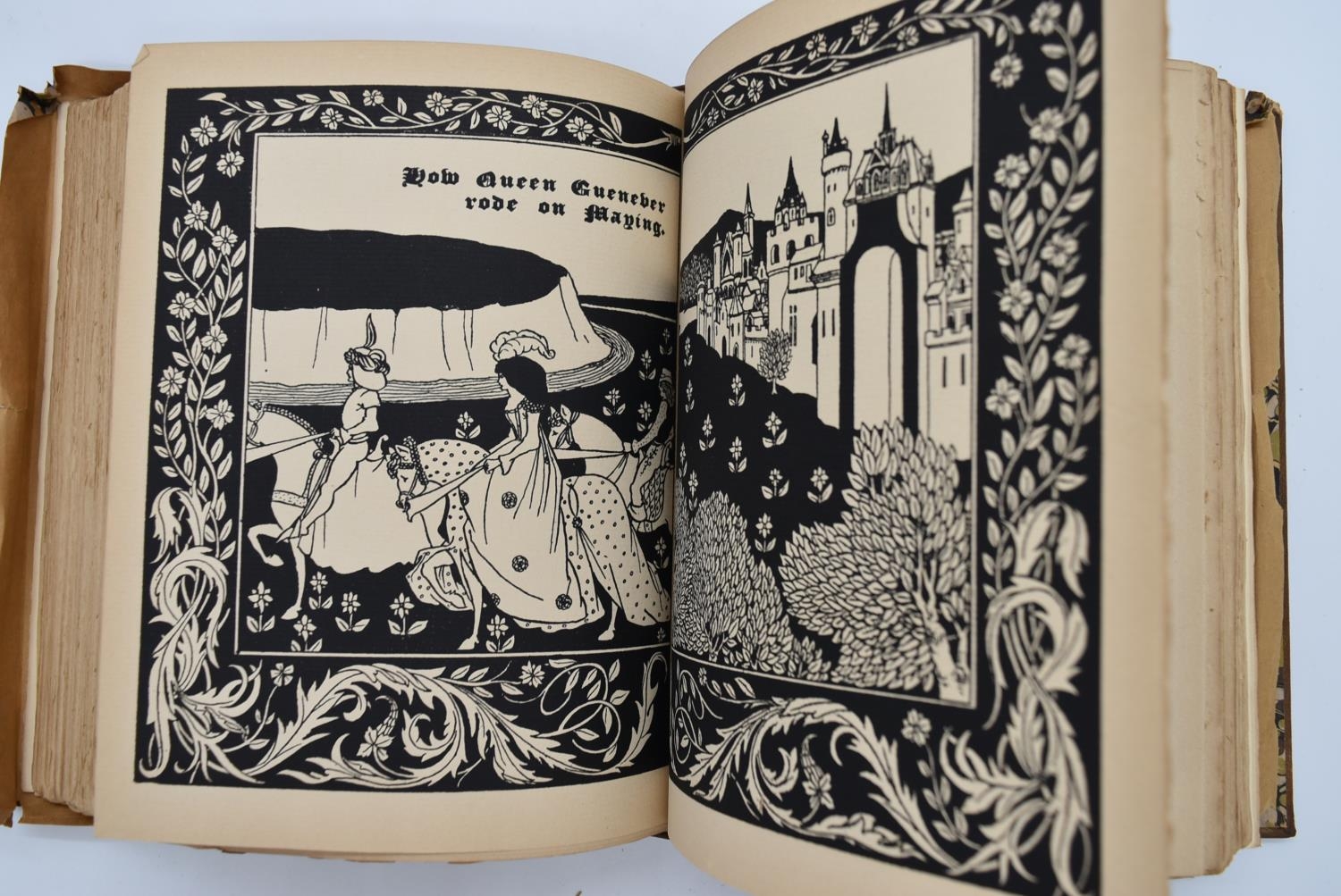 Audrey Beardsley 1893 - Morte Darthur Vol. 1 and 2; full leather binding with five raised bands on - Image 24 of 29