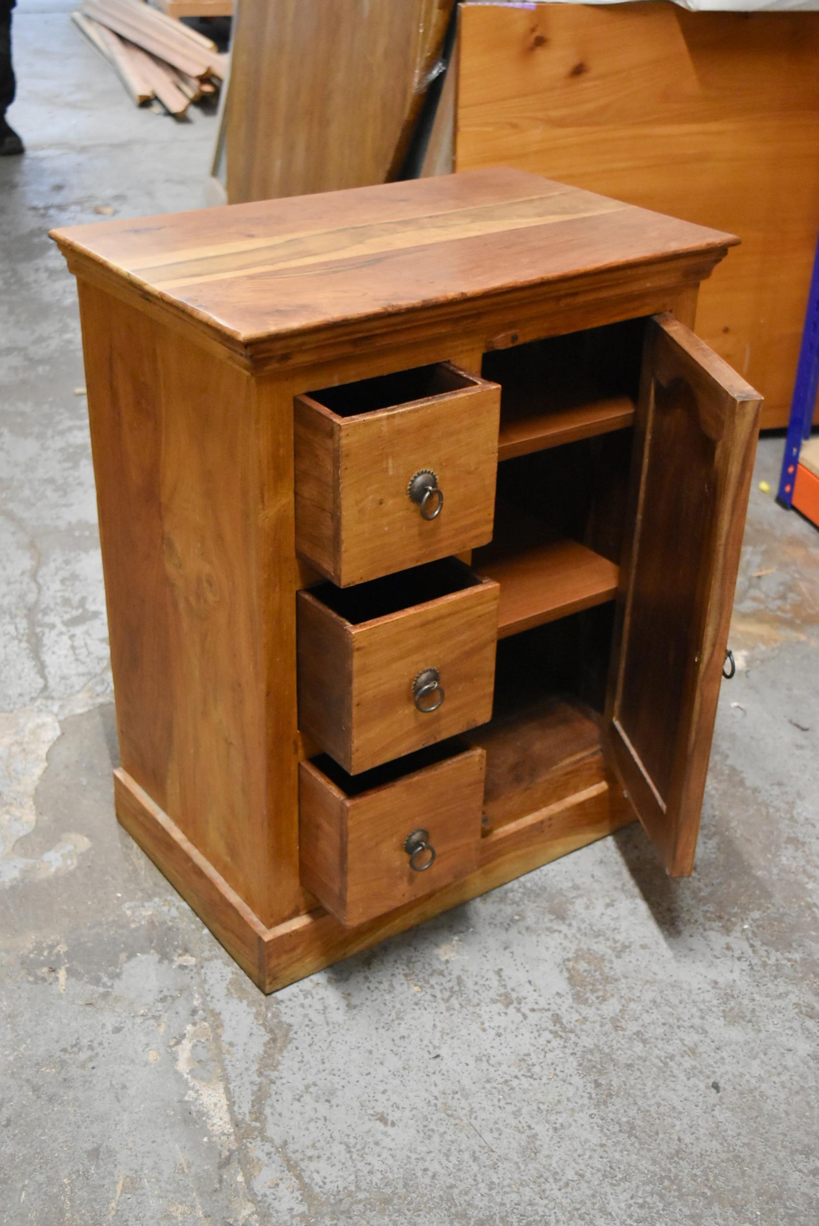 A small Eastern hardwood kitchen cabinet fitted with spice drawers and a panel door. H.76 x W.60 x - Image 4 of 6